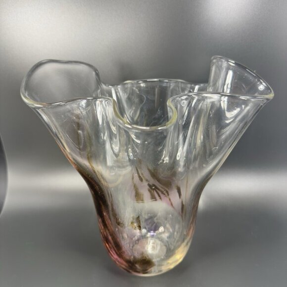 Hand Blown Venetian Art Glass Vase Vessel Hand Made Glass Iridescent Speckled - Picture 1 of 16
